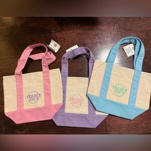 Trader Joe’s Viral Mini Canvas Tote Bag Set - Pink, Purple, Blue
